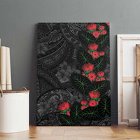 Hawaiian Taro Leaves and Ohia Lehua Canvas Wall Art Polynesian Tribal Art Tropical Plants Motifs Grayscale