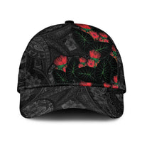 Hawaiian Taro Leaves and Ohia Lehua Classic Cap Polynesian Tribal Art Tropical Plants Motifs Grayscale