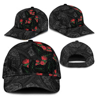 Hawaiian Taro Leaves and Ohia Lehua Classic Cap Polynesian Tribal Art Tropical Plants Motifs Grayscale