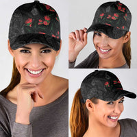 Hawaiian Taro Leaves and Ohia Lehua Classic Cap Polynesian Tribal Art Tropical Plants Motifs Grayscale