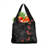 Hawaiian Taro Leaves and Ohia Lehua Grocery Bag Polynesian Tribal Art Tropical Plants Motifs Grayscale