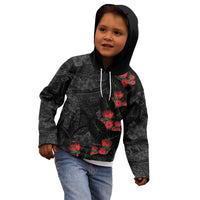 Hawaiian Taro Leaves and Ohia Lehua Kid Hoodie Polynesian Tribal Art Tropical Plants Motifs Grayscale LT03 - Polynesian Pride
