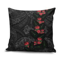 Hawaiian Taro Leaves and Ohia Lehua Pillow Cover Polynesian Tribal Art Tropical Plants Motifs Grayscale