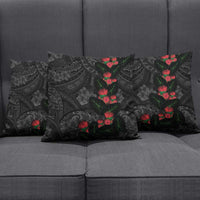 Hawaiian Taro Leaves and Ohia Lehua Pillow Cover Polynesian Tribal Art Tropical Plants Motifs Grayscale