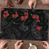 Hawaiian Taro Leaves and Ohia Lehua Puzzle Polynesian Tribal Art Tropical Plants Motifs Grayscale