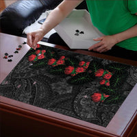 Hawaiian Taro Leaves and Ohia Lehua Puzzle Polynesian Tribal Art Tropical Plants Motifs Grayscale