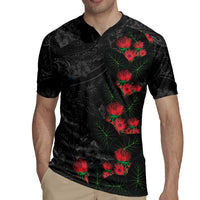 Hawaiian Taro Leaves and Ohia Lehua Rugby Jersey Polynesian Tribal Art Tropical Plants Motifs Grayscale