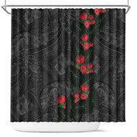 Hawaiian Taro Leaves and Ohia Lehua Shower Curtain Polynesian Tribal Art Tropical Plants Motifs Grayscale