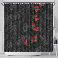 Hawaiian Taro Leaves and Ohia Lehua Shower Curtain Polynesian Tribal Art Tropical Plants Motifs Grayscale
