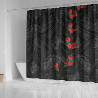 Hawaiian Taro Leaves and Ohia Lehua Shower Curtain Polynesian Tribal Art Tropical Plants Motifs Grayscale