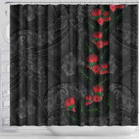 Hawaiian Taro Leaves and Ohia Lehua Shower Curtain Polynesian Tribal Art Tropical Plants Motifs Grayscale