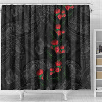 Hawaiian Taro Leaves and Ohia Lehua Shower Curtain Polynesian Tribal Art Tropical Plants Motifs Grayscale