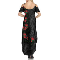 Hawaiian Taro Leaves and Ohia Lehua Summer Maxi Dress Polynesian Tribal Art Tropical Plants Motifs Grayscale