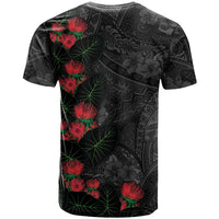 Hawaiian Taro Leaves and Ohia Lehua T Shirt Polynesian Tribal Art Tropical Plants Motifs Grayscale