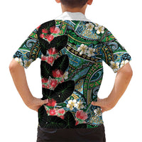 Hawaiian Taro Leaves and Ohia Lehua Family Matching Off The Shoulder Long Sleeve Dress and Hawaiian Shirt Polynesian Tribal Art Tropical Plants Motifs Colorful LT03 - Polynesian Pride