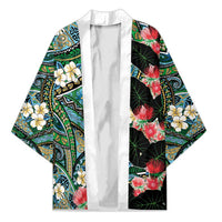 Hawaiian Taro Leaves and Ohia Lehua Kimono Polynesian Tribal Art Tropical Plants Motifs Colorful
