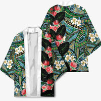 Hawaiian Taro Leaves and Ohia Lehua Kimono Polynesian Tribal Art Tropical Plants Motifs Colorful