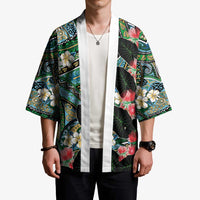 Hawaiian Taro Leaves and Ohia Lehua Kimono Polynesian Tribal Art Tropical Plants Motifs Colorful