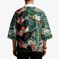 Hawaiian Taro Leaves and Ohia Lehua Kimono Polynesian Tribal Art Tropical Plants Motifs Colorful