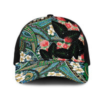 Hawaiian Taro Leaves and Ohia Lehua Mesh Trucker Cap Polynesian Tribal Art Tropical Plants Motifs Colorful