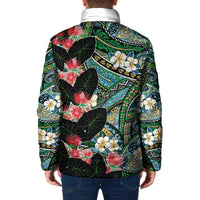 Hawaiian Taro Leaves and Ohia Lehua Padded Jacket Polynesian Tribal Art Tropical Plants Motifs Colorful
