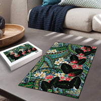 Hawaiian Taro Leaves and Ohia Lehua Puzzle Polynesian Tribal Art Tropical Plants Motifs Colorful