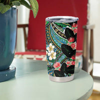 Hawaiian Taro Leaves and Ohia Lehua Tumbler Cup Polynesian Tribal Art Tropical Plants Motifs Colorful