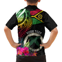Personalised Vanuatu 44th Anniversary Family Matching Off Shoulder Short Dress and Hawaiian Shirt Boars Tusk Tugeta Yumi Selebretem Indipendens Dei LT03 - Polynesian Pride