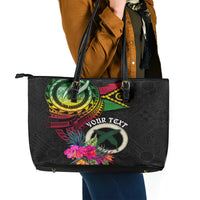 Personalised Vanuatu 44th Anniversary Leather Tote Bag Boars Tusk Tugeta Yumi Selebretem Indipendens Dei LT03 - Polynesian Pride