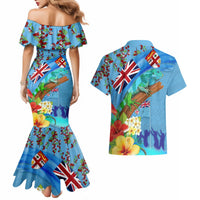 Fiji Day Couples Matching Mermaid Dress and Hawaiian Shirt Tagimoucia Flower and Melanesia Pattern