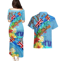 Fiji Day Couples Matching Puletasi and Hawaiian Shirt Tagimoucia Flower and Melanesia Pattern