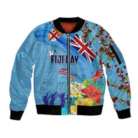 Fiji Day Sleeve Zip Bomber Jacket Tagimoucia Flower and Melanesia Pattern
