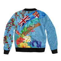 Fiji Day Sleeve Zip Bomber Jacket Tagimoucia Flower and Melanesia Pattern