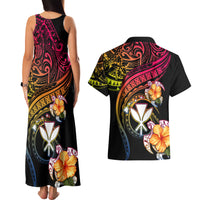 Polynesia Hawaii Turtle Day Couples Matching Tank Maxi Dress and Hawaiian Shirt Hibiscus and Kanaka Maoli