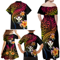 Polynesia Hawaii Turtle Day Family Matching Off Shoulder Maxi Dress and Hawaiian Shirt Hibiscus and Kanaka Maoli