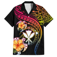 Polynesia Hawaii Turtle Day Family Matching Off Shoulder Short Dress and Hawaiian Shirt Hibiscus and Kanaka Maoli LT03 Dad's Shirt - Short Sleeve Black - Polynesian Pride