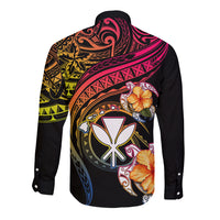 Polynesia Hawaii Turtle Day Long Sleeve Button Shirt Hibiscus and Kanaka Maoli