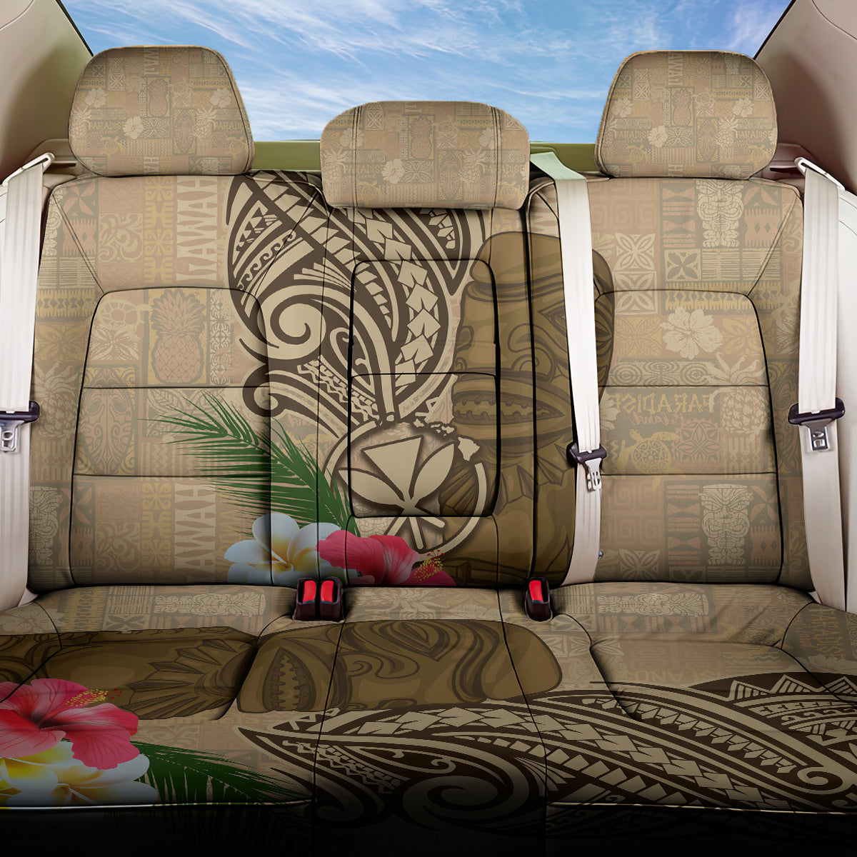 Hawaii Kanaloa Tiki Back Car Seat Cover Polynesian Tattoo and Tapa Pattern
