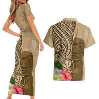 Hawaii Kanaloa Tiki Couples Matching Short Sleeve Bodycon Dress and Hawaiian Shirt Polynesian Tattoo and Tapa Pattern