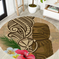 Hawaii Kanaloa Tiki Round Carpet Polynesian Tattoo and Tapa Pattern LT03 Beige - Polynesian Pride