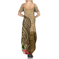 Hawaii Kanaloa Tiki Summer Maxi Dress Polynesian Tattoo and Tapa Pattern