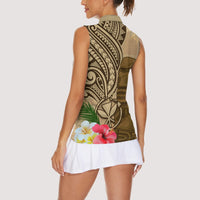Hawaii Kanaloa Tiki Women Sleeveless Polo Shirt Polynesian Tattoo and Tapa Pattern