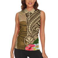 Hawaii Kanaloa Tiki Women Sleeveless Polo Shirt Polynesian Tattoo and Tapa Pattern
