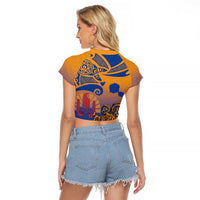 Hawaiki Nui Va'a Solo French Polynesia Raglan Cropped T Shirt Sunset Color LT03 - Polynesian Pride