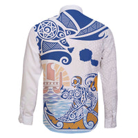 Hawaiki Nui Va'a Solo French Polynesia Family Matching Off The Shoulder Long Sleeve Dress and Hawaiian Shirt Blue Color