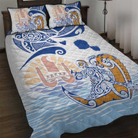 Hawaiki Nui Va'a Solo French Polynesia Quilt Bed Set Blue Color