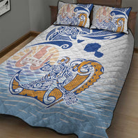 Hawaiki Nui Va'a Solo French Polynesia Quilt Bed Set Blue Color
