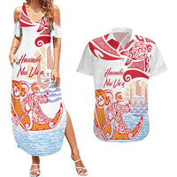 Hawaiki Nui Va'a Solo French Polynesia Couples Matching Summer Maxi Dress and Hawaiian Shirt Red Color