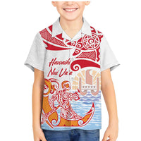 Hawaiki Nui Va'a Solo French Polynesia Family Matching Mermaid Dress and Hawaiian Shirt Red Color