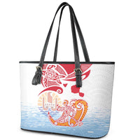 Hawaiki Nui Va'a Solo French Polynesia Leather Tote Bag Red Color